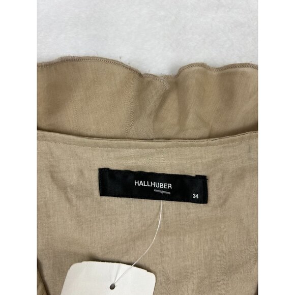 NWT Hallhuber Beige Sleeveless Ruffled Collar Silk Blend Dress Size 34 - Picture 3 of 12